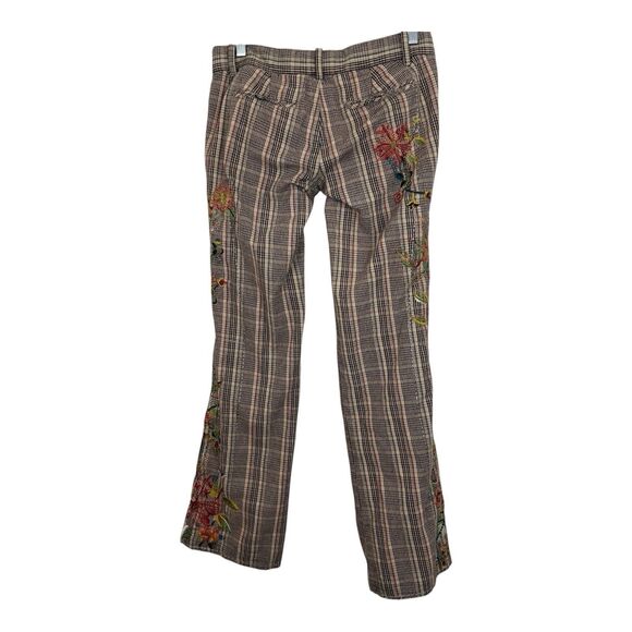 Two Ten Ten Five BIYA Johnny Was Plaid Embroidered Pants Sz 4 Low Rise Brown - Picture 7 of 11